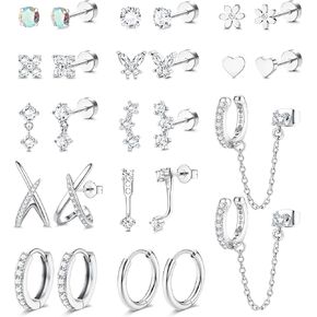 BESTEEL Hypoallergenic Flat Back Earrings for Women - 14K Gold Plated Cartilage Earring Stacks 20G Surgical Stainless Steel Flatback Stud Hoop Earring Set Conch Tragus Helix Piercing Jewelry in Kuwait