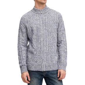 Men's 100% Wool Full-Zip Sweater Mid-Weight Cable Knit Cardigan in Saudi Arabia