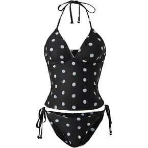 Verdusa Women's Halter Tankini Swimsuits 2 Piece Polka Dots Bikini Set Tie Backless Tops with Panty in Kuwait