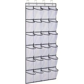 منظم أحذية معلق فوق الباب، شماعة منظم أحذية 24 جيبًا مع 4 خطافات، حقيبة شبكية لتخزين الأحذية قابلة للتنفس، موفرة للمساحة، 40 رطلًا شديدة التحمل للأحذية واللوازم، أبيض in Kuwait