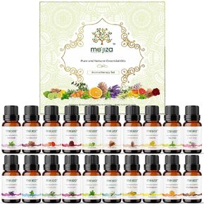 مجموعة هدايا الزيوت العطرية النقية للعلاج العطري من موجيزا، 20 زيتًا - خشب الصندل، الورد، البرغموت، الباتشولي، الجريب فروت، المريمية المتصلبة، الياسمين، اللافندر، وأكثر من ذلك، 10 مل لكل منها. كوشير معتمد، نباتي ولم يتم الإساءة إلى الحيوانات لتصنيعه in Kuwait