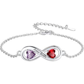 Custom4U Personalized Infinity Love Symbol Link Bracelets for Women 925 Sterling Silver Birthstone Bracelet Adjustable Engraved Chain Christmas Mother's Day Birthday Jewelry Gifts for Mom Her in Saudi Arabia