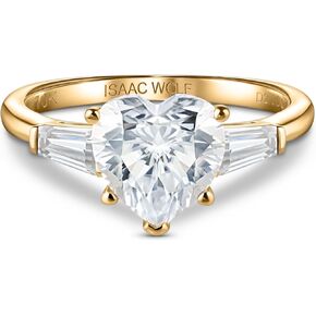 ISAAC WOLF Certified 10k Gold 2 Carat Heart Cut Ring Tapered Baguette Moissanite Solitaire in Kuwait