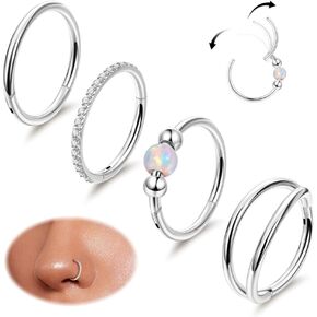 4PCS 20G Titanium Nose Rings Hoops for Women Men Double Hoop Nose Ring CZ Opal Clicker Septum Hoop Daith Cartilage Conch Ring Tragus Helix Rook Piercing Jewelry 8/10MM in Kuwait