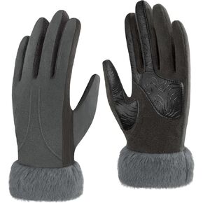 Women's Fleece Gloves Warm Winter Stretch Touchscreen Glove Microsuede with Faux Fur Cuff for Cold Weather in Saudi Arabia
