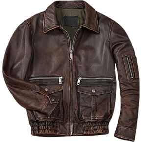 Men’s A2 Aviator Vintage Leather Jacket Genuine Cowhide, Air Force Military Style, Casual Flight Outerwear in Saudi Arabia