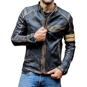 Biker Style Leather Jacket Men-Distressed Vintage Style Cafe Racer Jacket in Saudi Arabia