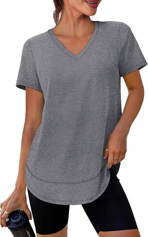 Womens Workout Tops Short Sleeve Shirts with Sun Protection UPF 50+ Quick Dry Outfits for Hiking Running V Neck S-3XL in Saudi Arabia