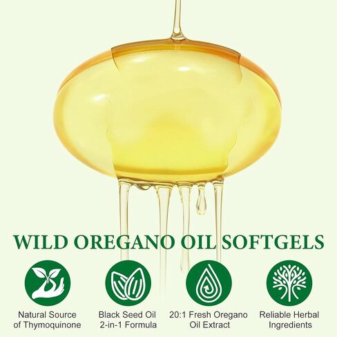 كبسولات زيت الأوريجانو مع زيت الحبة السوداء | 6000 مجم كبسولات هلامية من زيت الأوريجانو العضوي | دعم الصحة في Aceite de Oregano | غير معدل وراثيًا وخالي من الغلوتين | 120 كبسولة هلامية in Kuwait