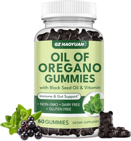 Oil of Oregano Gummies with Black Seed Oil + Vitamin D3, Oregano Oil Organic High Carvacrol, Immune & Digestive Support, Antioxidant Support, 60 Gummies in Saudi Arabia