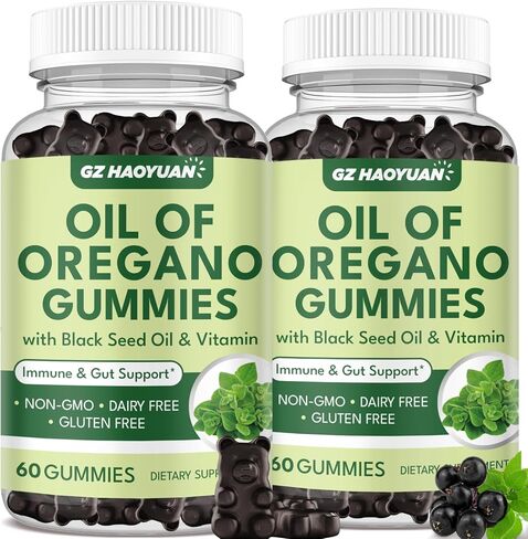 Oil of Oregano Gummies with Black Seed Oil + Vitamin D3, Oregano Oil Organic High Carvacrol, Immune & Digestive Support, Antioxidant Support, 60 Gummies in Saudi Arabia