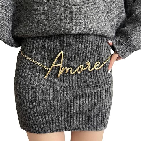 AIBEARTY Women's Vintage Gold Letter Waist Chain Fashion Adjustable Minimalist Metal Body Belt for Dress Pants in Saudi Arabia