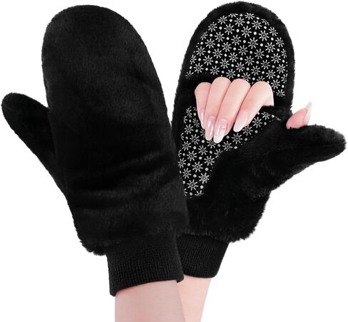Women's Winter Warm Mittens Faux Fur Gloves Convertible Fingerless Sherpa Lined Cold Weather in Saudi Arabia