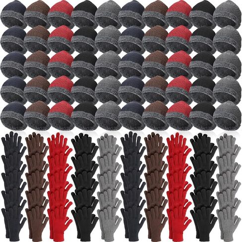 Suhine 40/110 Pcs Winter Hats and Gloves Bulk for Men Women Fleece Lined Beanie & Glove Set Unisex Hats Gloves for Homeless in Saudi Arabia