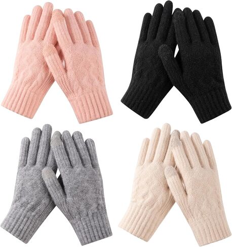 4 Pairs Womens Winter Gloves with Touchscreen Fingers Knit Texting Thermal Warm Gloves for Cold Weather in Kuwait