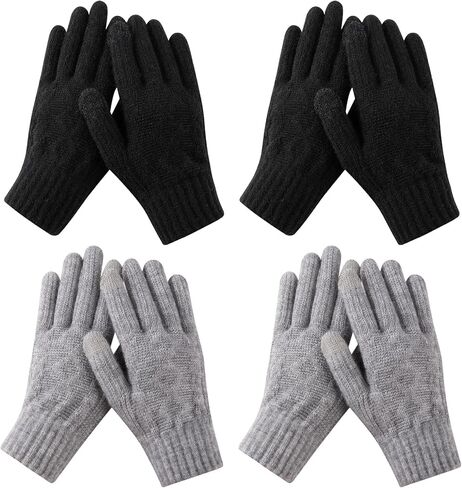 4 Pairs Womens Winter Gloves with Touchscreen Fingers Knit Texting Thermal Warm Gloves for Cold Weather in Saudi Arabia