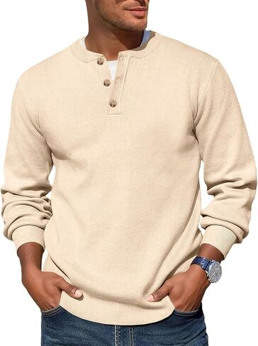 سترة Runcati الرجالية Henley Knit بأكمام طويلة وسترات صوفية بأزرار ربعية كاجوال للخريف in Kuwait