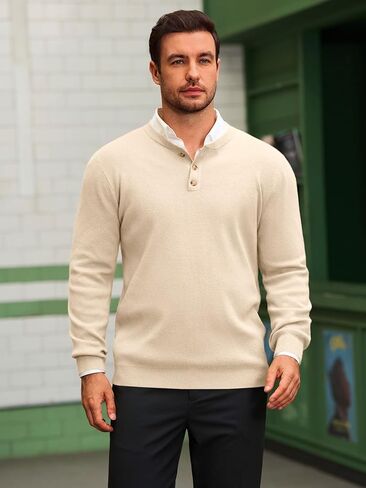سترة Runcati الرجالية Henley Knit بأكمام طويلة وسترات صوفية بأزرار ربعية كاجوال للخريف in Kuwait