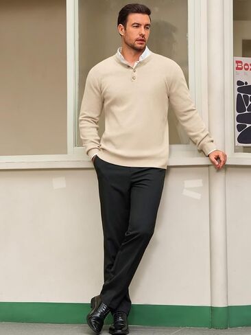 سترة Runcati الرجالية Henley Knit بأكمام طويلة وسترات صوفية بأزرار ربعية كاجوال للخريف in Kuwait
