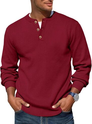 سترة Runcati الرجالية Henley Knit بأكمام طويلة وسترات صوفية بأزرار ربعية كاجوال للخريف in Kuwait