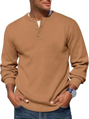 سترة Runcati الرجالية Henley Knit بأكمام طويلة وسترات صوفية بأزرار ربعية كاجوال للخريف in Kuwait