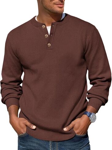 سترة Runcati الرجالية Henley Knit بأكمام طويلة وسترات صوفية بأزرار ربعية كاجوال للخريف in Kuwait