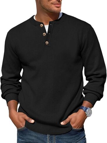 سترة Runcati الرجالية Henley Knit بأكمام طويلة وسترات صوفية بأزرار ربعية كاجوال للخريف in Kuwait