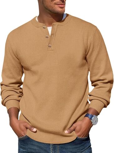 سترة Runcati الرجالية Henley Knit بأكمام طويلة وسترات صوفية بأزرار ربعية كاجوال للخريف in Kuwait