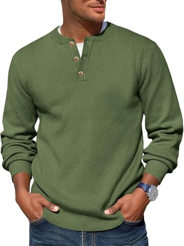 سترة Runcati الرجالية Henley Knit بأكمام طويلة وسترات صوفية بأزرار ربعية كاجوال للخريف in Kuwait