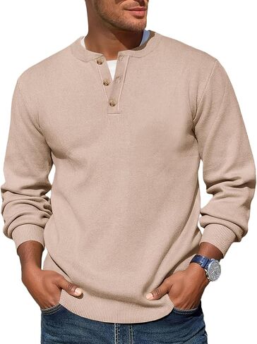 سترة Runcati الرجالية Henley Knit بأكمام طويلة وسترات صوفية بأزرار ربعية كاجوال للخريف in Saudi Arabia