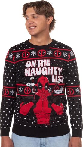 Marvel Deadpool Men's On The Naughty List Ugly Christmas Pullover Crewneck Sweater in Saudi Arabia
