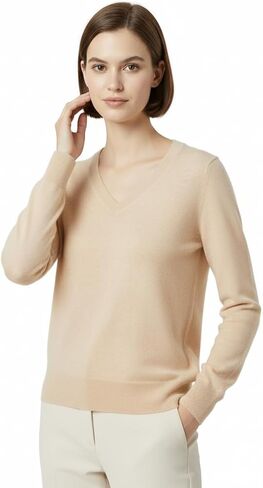 FINEAST Women’s 100% Pure Cashmere V-Neck Pullover Sweaters Undyed Natural Knit Lightweight Soft Timeless Essential in Saudi Arabia