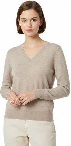 FINEAST Women’s 100% Pure Cashmere V-Neck Pullover Sweaters Undyed Natural Knit Lightweight Soft Timeless Essential in Saudi Arabia