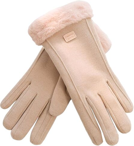 Elegant Apricot Fleece Gloves – Premium Thickened Thermal Hand Warmers for Women in Saudi Arabia