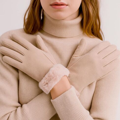 Elegant Apricot Fleece Gloves – Premium Thickened Thermal Hand Warmers for Women in Saudi Arabia
