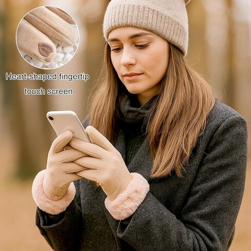 Elegant Apricot Fleece Gloves – Premium Thickened Thermal Hand Warmers for Women in Saudi Arabia