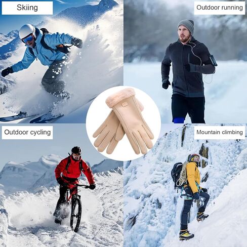 Elegant Apricot Fleece Gloves – Premium Thickened Thermal Hand Warmers for Women in Saudi Arabia