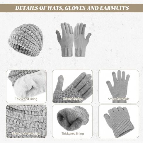 32 Pcs Women Hat Scarf Gloves Winter Ear Warmer Set Knitted Beanie Plaid Scarf Touchscreen Gloves Earmuffs in Saudi Arabia