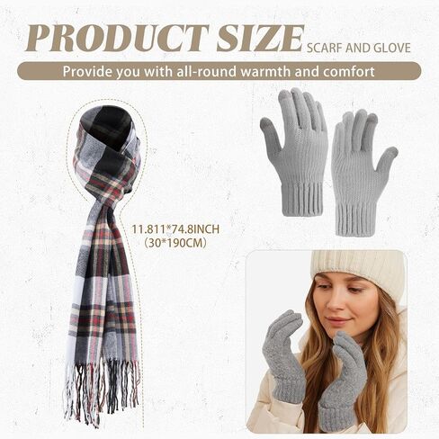 32 Pcs Women Hat Scarf Gloves Winter Ear Warmer Set Knitted Beanie Plaid Scarf Touchscreen Gloves Earmuffs in Saudi Arabia