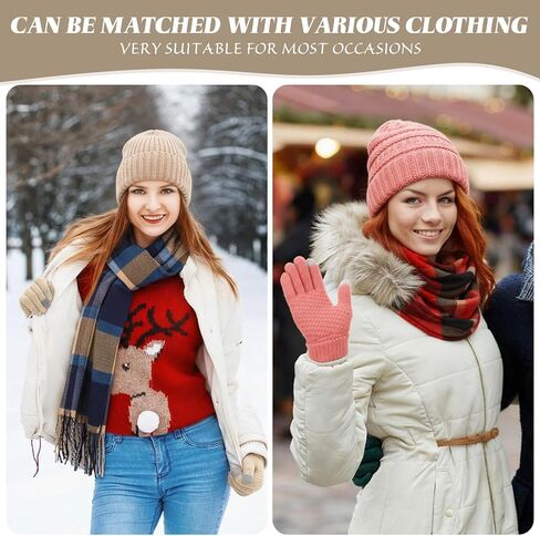 32 Pcs Women Hat Scarf Gloves Winter Ear Warmer Set Knitted Beanie Plaid Scarf Touchscreen Gloves Earmuffs in Saudi Arabia