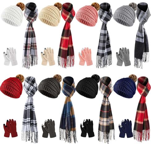 32 قطعة قبعة النساء وشاح قفازات الشتاء الأذن دفئا مجموعة قبعة صغيرة محبوكة منقوشة وشاح لمس قفازات غطاء للأذنين in Kuwait