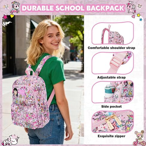 حقيبة ظهر Tokidoki Unicorno حقيبة كتف يومية ذات سعة كبيرة حقيبة سفر محمولة حقيبة ظهر كاجوال حقيبة سفر كرتونية (نزهة هانامي) in Kuwait