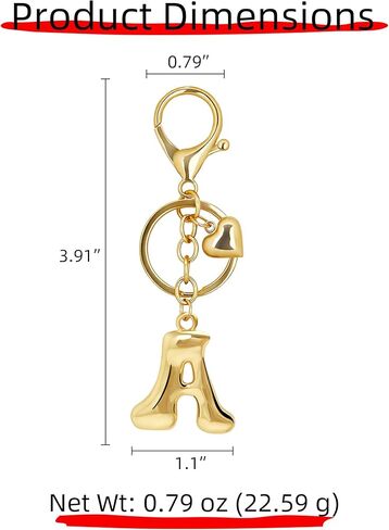Gold Bubble Heart, Cherry, Bow & More Designs Letter Initial Keychain Bag Charms – Cute Purse Charms for Handbags in Saudi Arabia