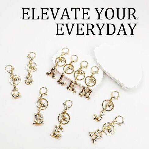 Gold Bubble Heart, Cherry, Bow & More Designs Letter Initial Keychain Bag Charms – Cute Purse Charms for Handbags in Saudi Arabia