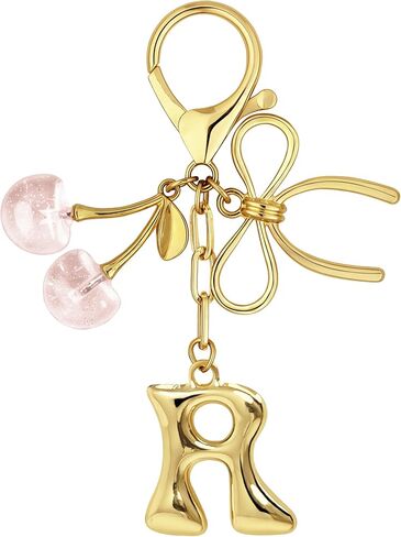 Gold Bubble Heart, Cherry, Bow & More Designs Letter Initial Keychain Bag Charms – Cute Purse Charms for Handbags in Saudi Arabia