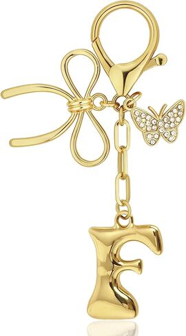 Gold Bubble Heart, Cherry, Bow & More Designs Letter Initial Keychain Bag Charms – Cute Purse Charms for Handbags in Saudi Arabia