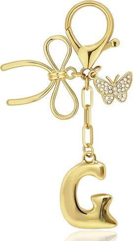 Gold Bubble Heart, Cherry, Bow & More Designs Letter Initial Keychain Bag Charms – Cute Purse Charms for Handbags in Saudi Arabia
