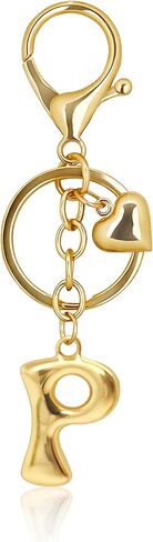 Gold Bubble Heart, Cherry, Bow & More Designs Letter Initial Keychain Bag Charms – Cute Purse Charms for Handbags in Saudi Arabia