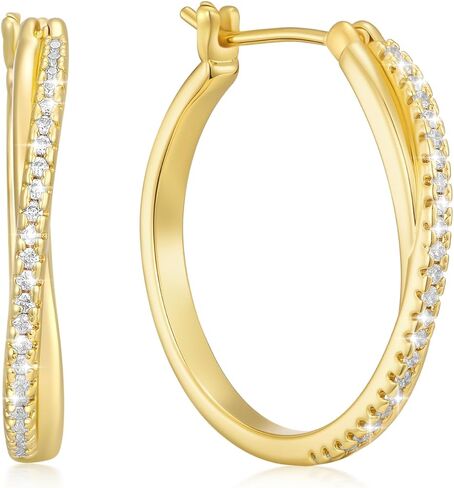 14K Gold Earrings for Women 20mm/25mm/30mm Gold Hoop Earrings Gold X-shaped Huggie Earrings in Saudi Arabia