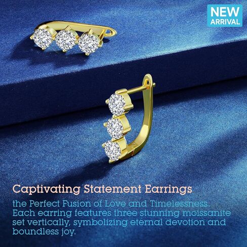 Earrings for Woman Man, Anniversary Birthday Gifts for Wife and Husband, 1.8 carat-3.0 carat 18K Gold Plated Hoop Earrings, Woman's & Unisex Moissanite Earrings, Birthday Gifts for Her in Saudi Arabia